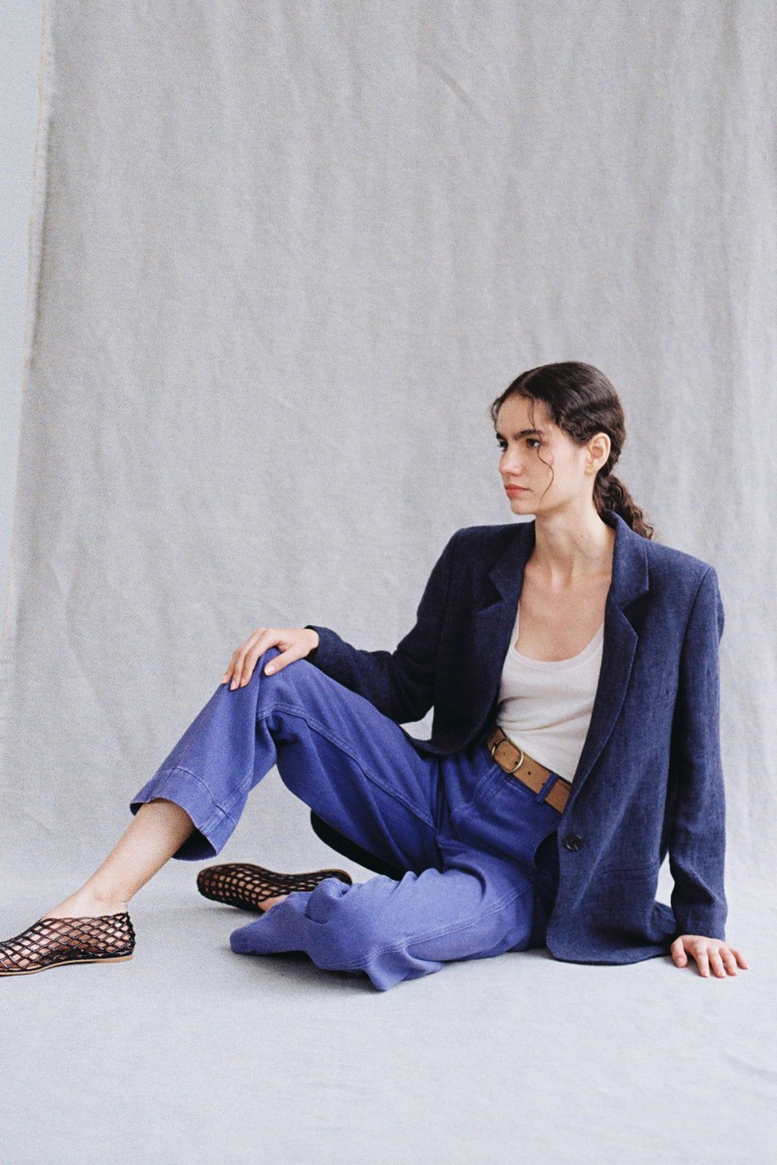 Single-Breasted Linen Blazer - Arándano