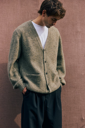 PREVENTA: Men's Cárdigan Alpaca Felted - Musgo