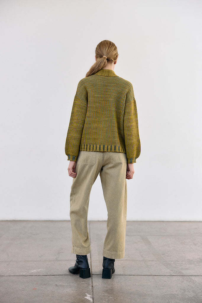 Hand-Dyed Contrast Merino Wool Cardigan - Mix Ocre