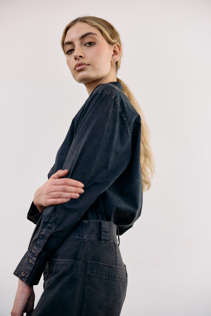 Blusa Camisera Washed Algodón Pima - Medianoche