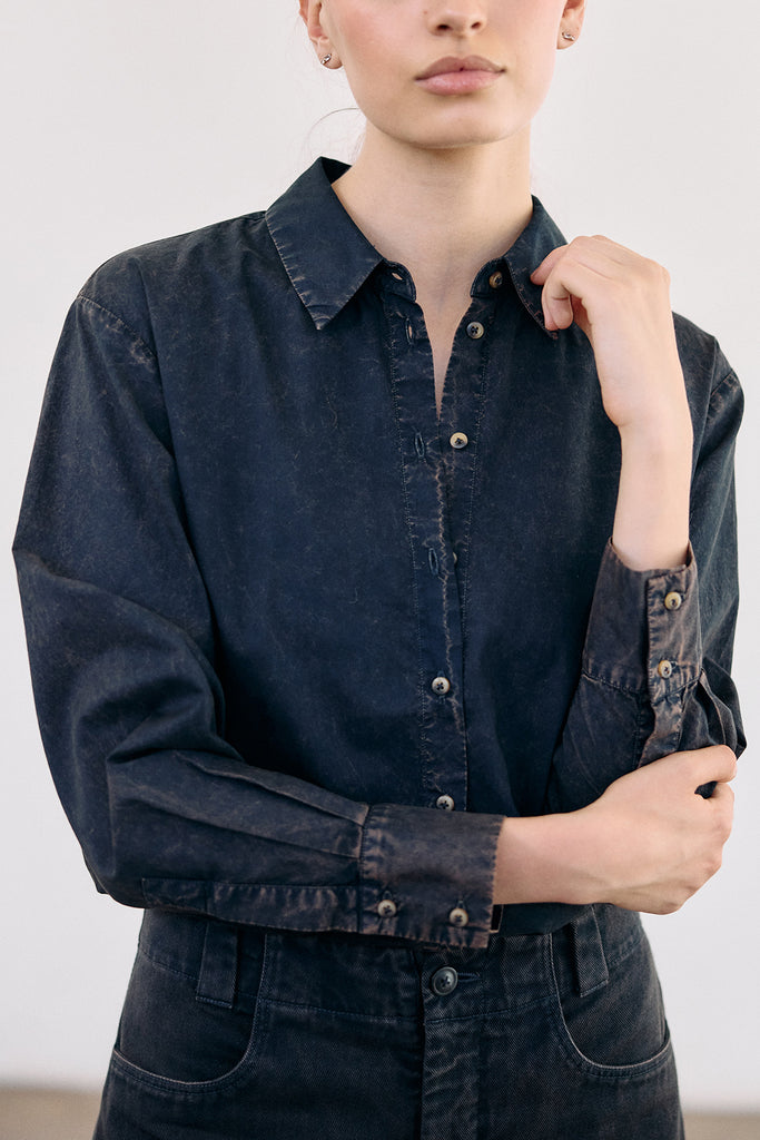 Blusa Camisera Washed Algodón Pima - Medianoche