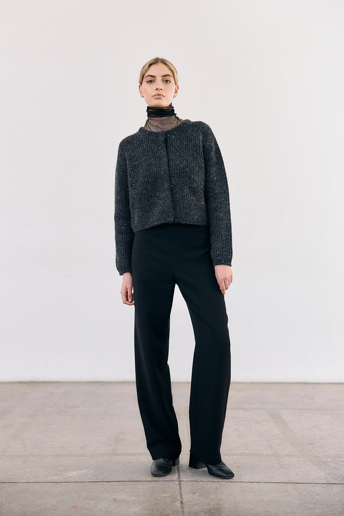 Cárdigan Corto Nuboso Mélange Alpaca/Mohair - Ónix