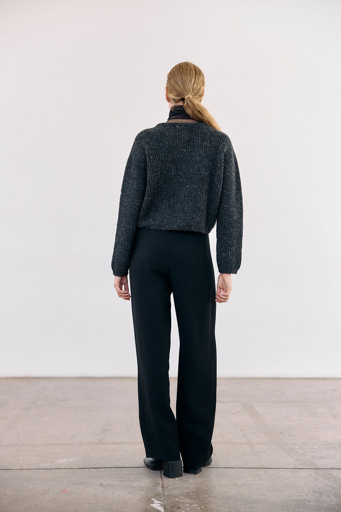 Curved Waistband Wool/Viscose Trousers - Ónix