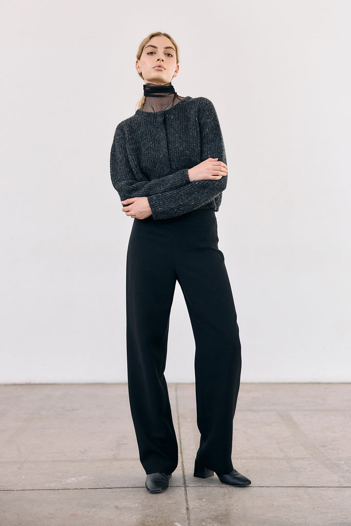 Curved Waistband Wool/Viscose Trousers - Ónix