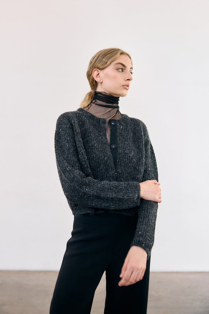 Cárdigan Corto Nuboso Mélange Alpaca/Mohair - Ónix