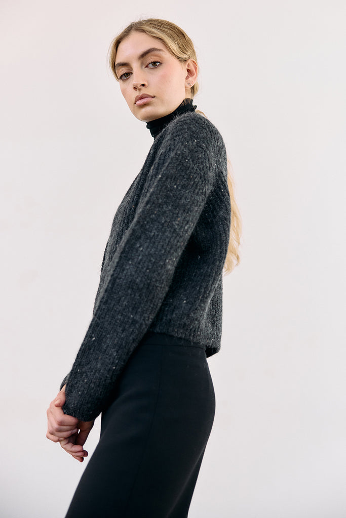 Cárdigan Corto Nuboso Mélange Alpaca/Mohair - Ónix