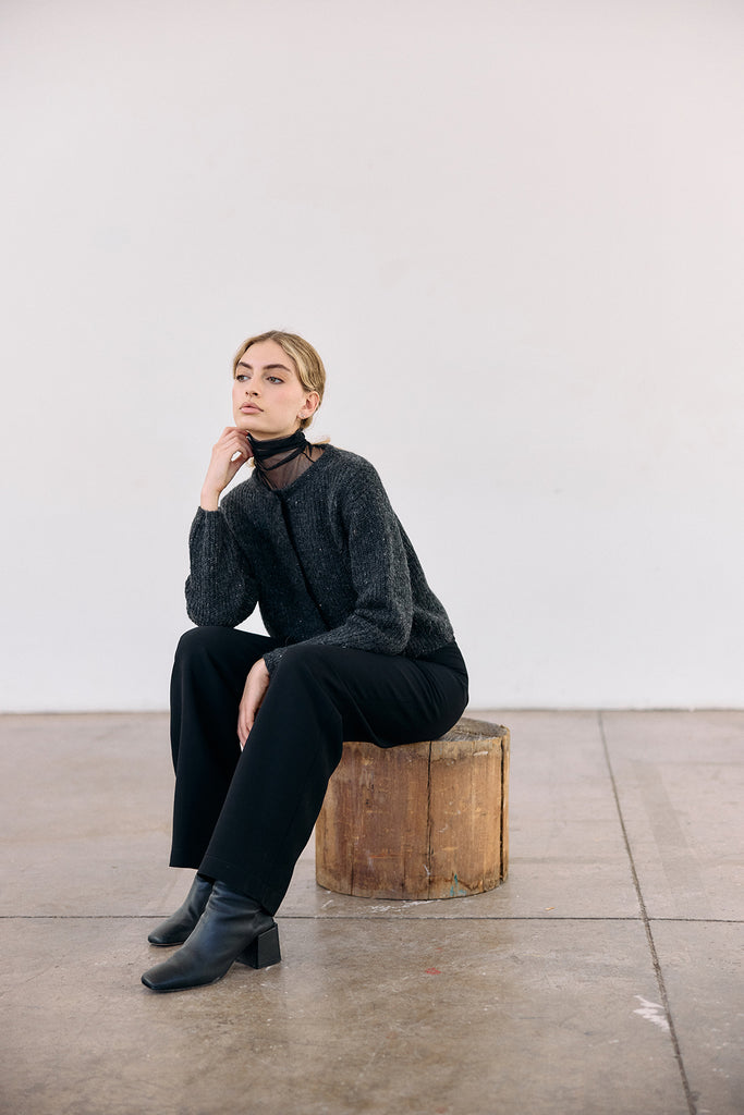 Cárdigan Corto Nuboso Mélange Alpaca/Mohair - Ónix