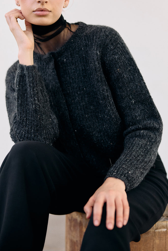 Cárdigan Corto Nuboso Mélange Alpaca/Mohair - Ónix