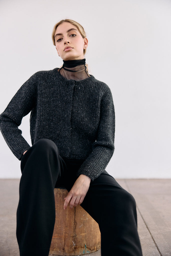Cárdigan Corto Nuboso Mélange Alpaca/Mohair - Ónix