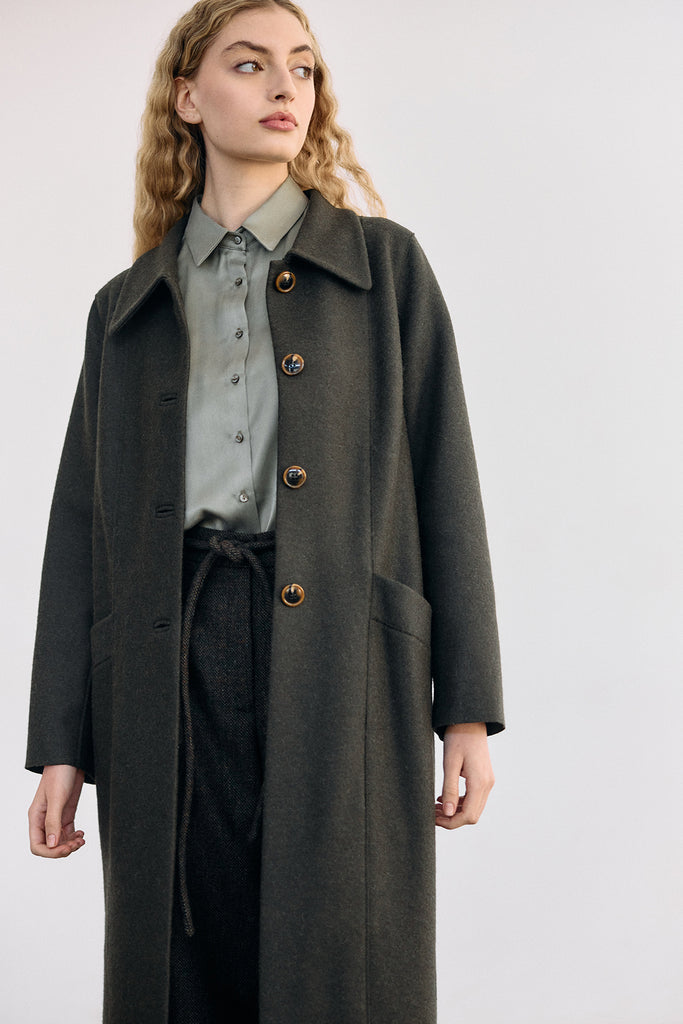Collared Felted Alpaca/Wool Long Coat - Bosque