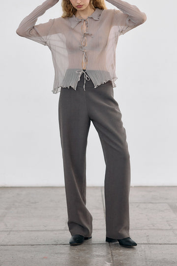 Curved Waistband Wool/Viscose Trousers - Humo