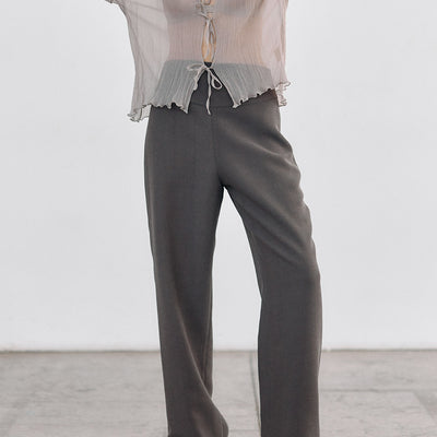 Curved Waistband Wool/Viscose Trousers - Humo
