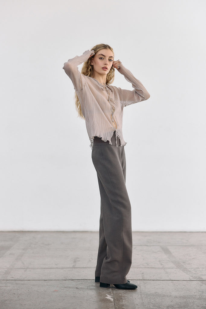 Curved Waistband Wool/Viscose Trousers - Humo