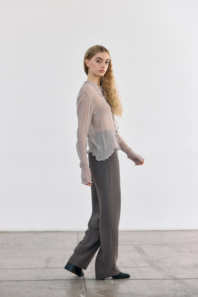 Curved Waistband Wool/Viscose Trousers - Humo