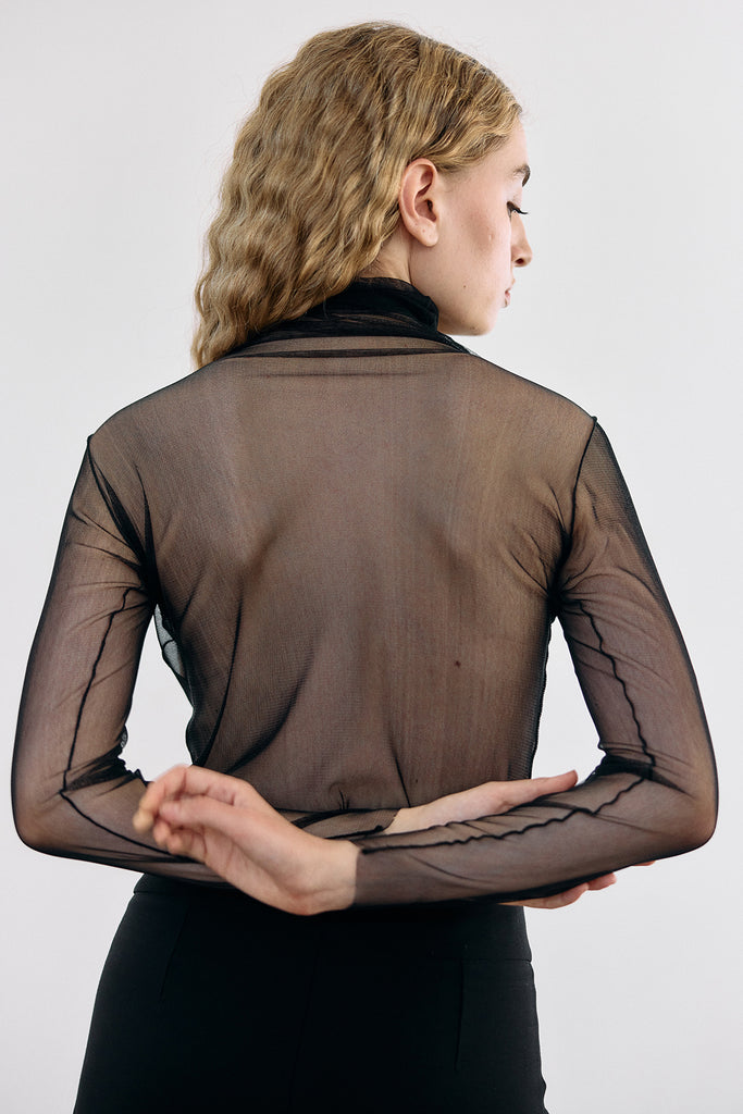 Sheer Knit Silk Turtleneck Top - Ónix