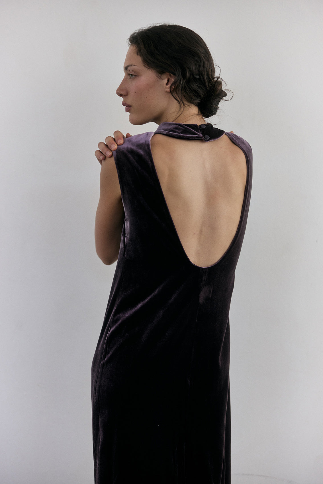 Silk Velvet Dress - Aubergine