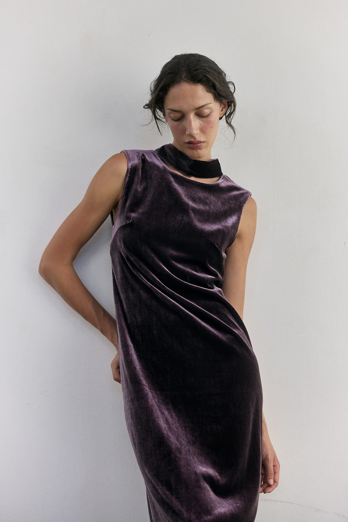 Vestido Largo Terciopelo - Berenjena