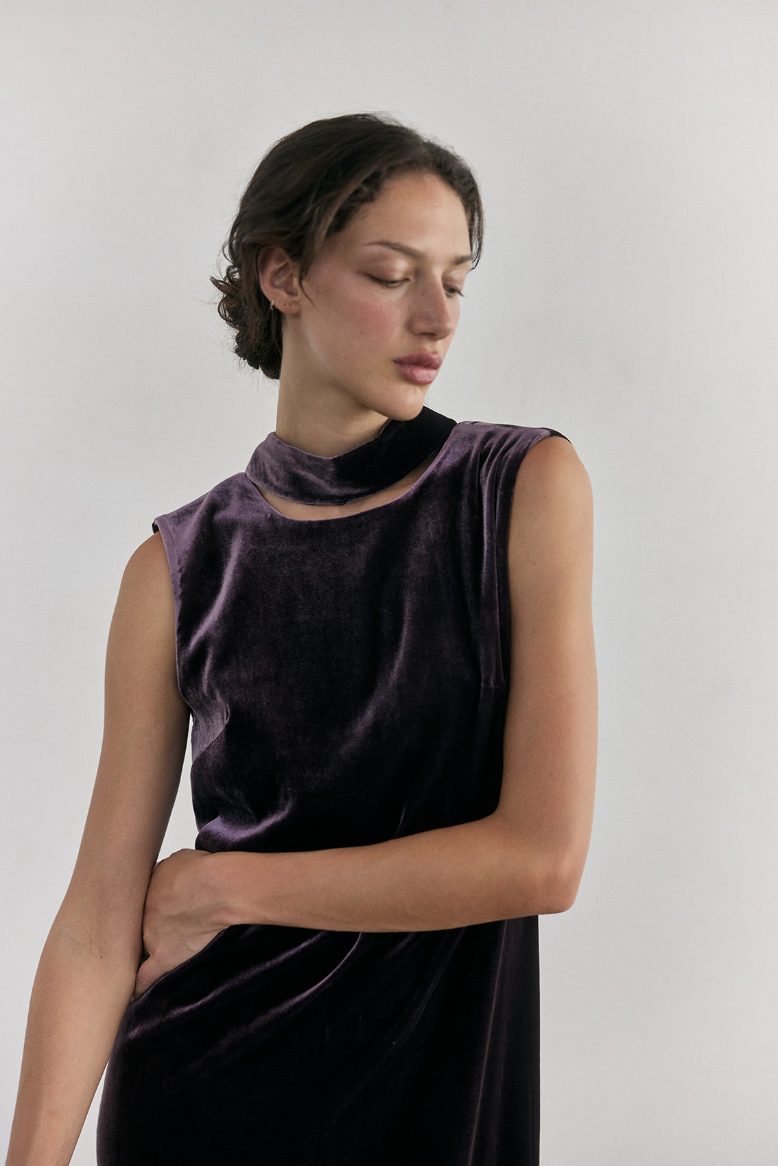 Silk Velvet Dress - Aubergine
