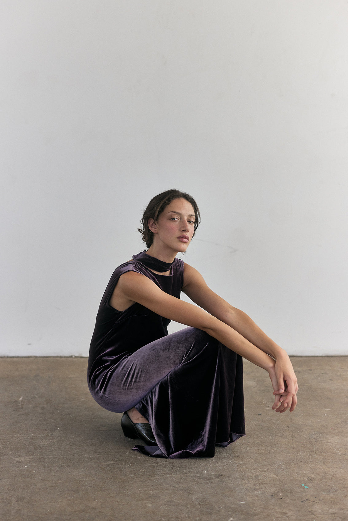 Silk Velvet Dress - Aubergine
