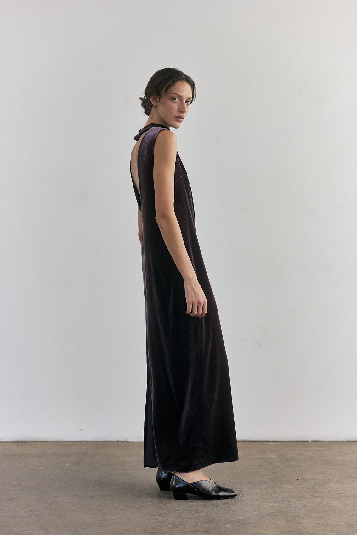 Silk Velvet Dress - Aubergine