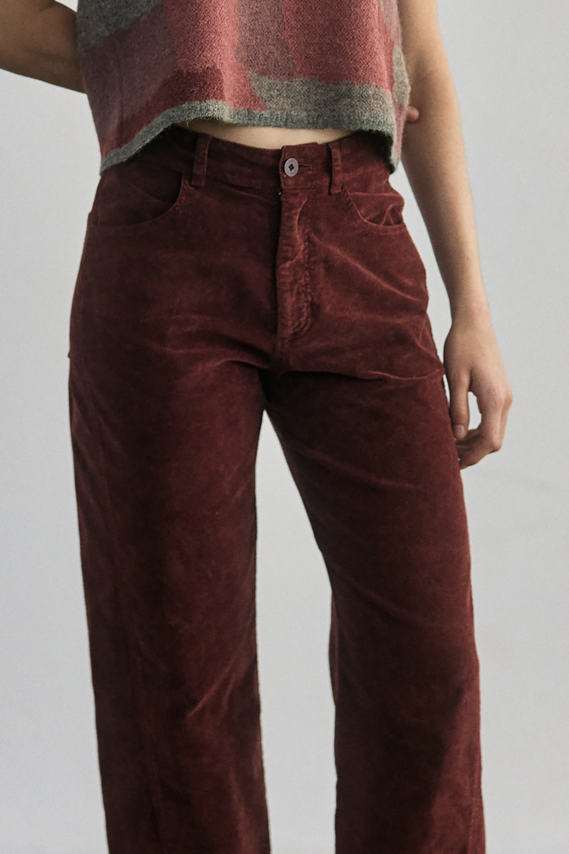Washed Velvet Cotton Pant - Rust