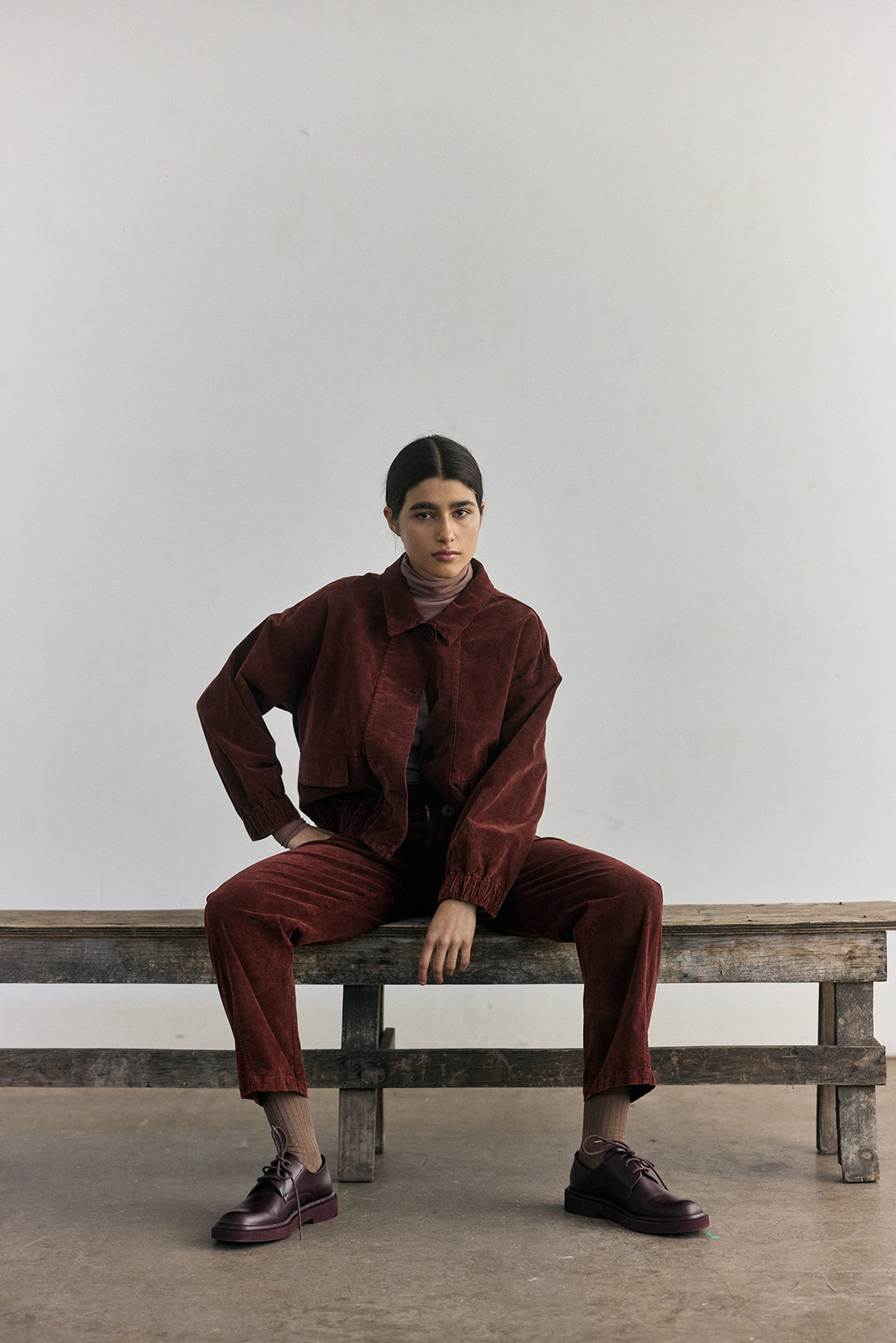 Washed Velvet Cotton Pant - Rust