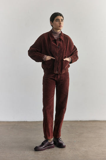 Washed Velvet Cotton Pant - Rust