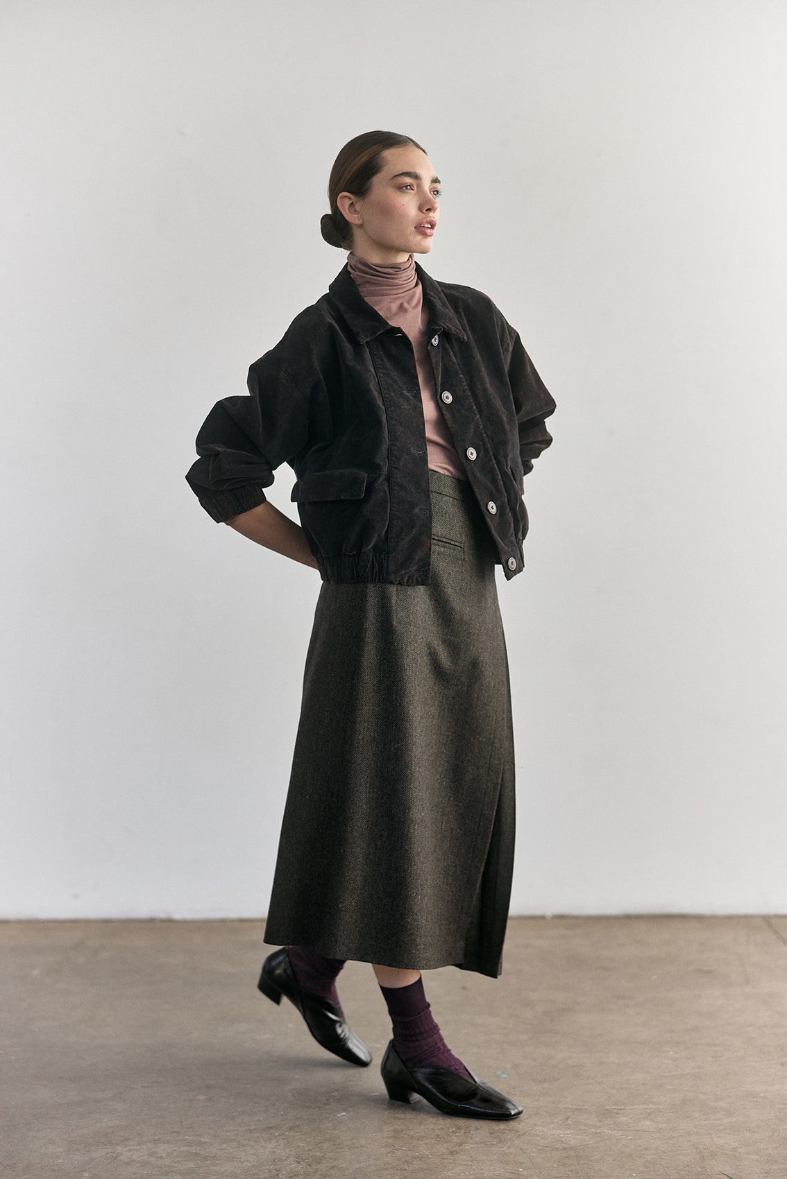 Chaqueta Bomber Terciopelo Washed - Ónix