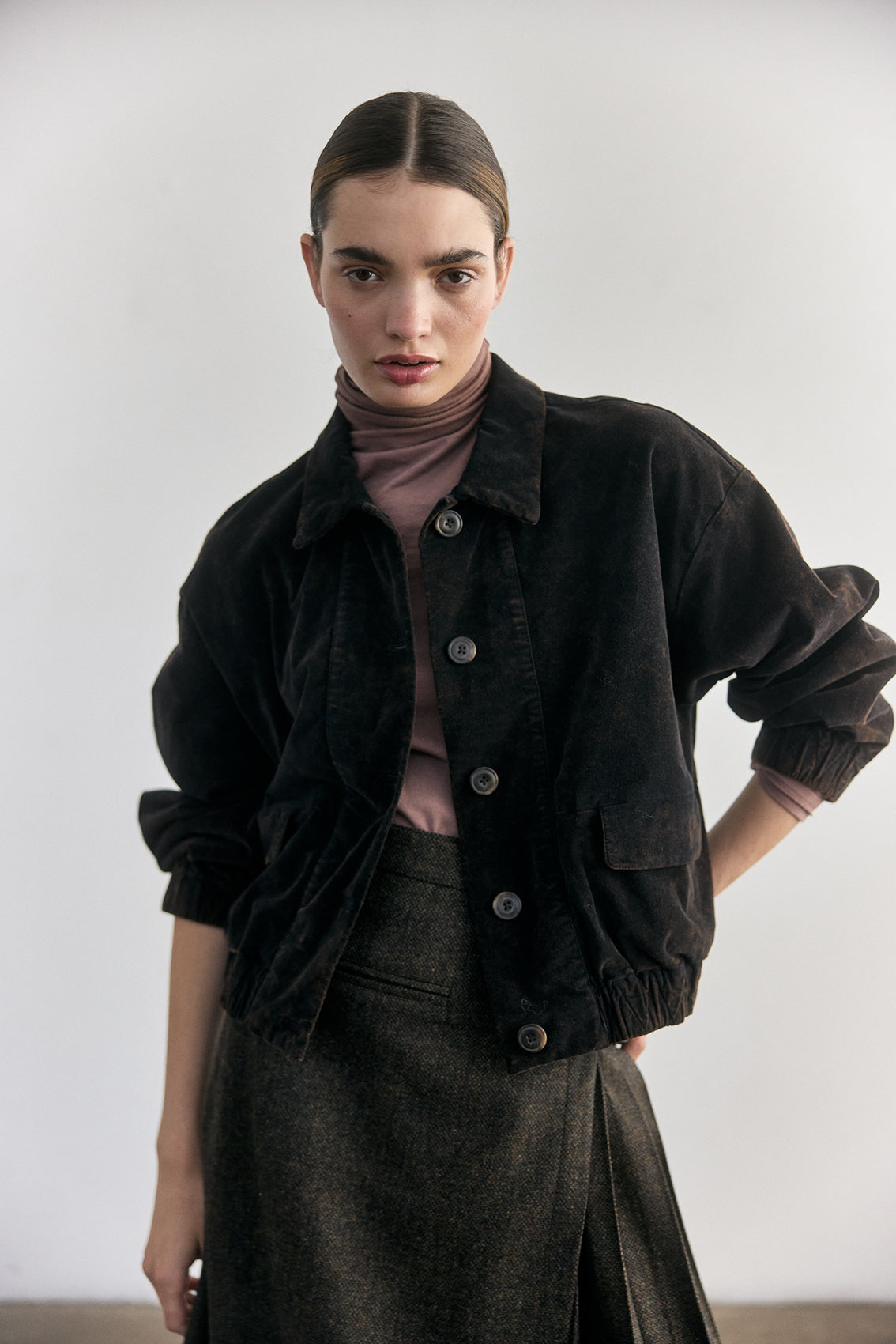 Chaqueta Bomber Terciopelo Washed - Ónix