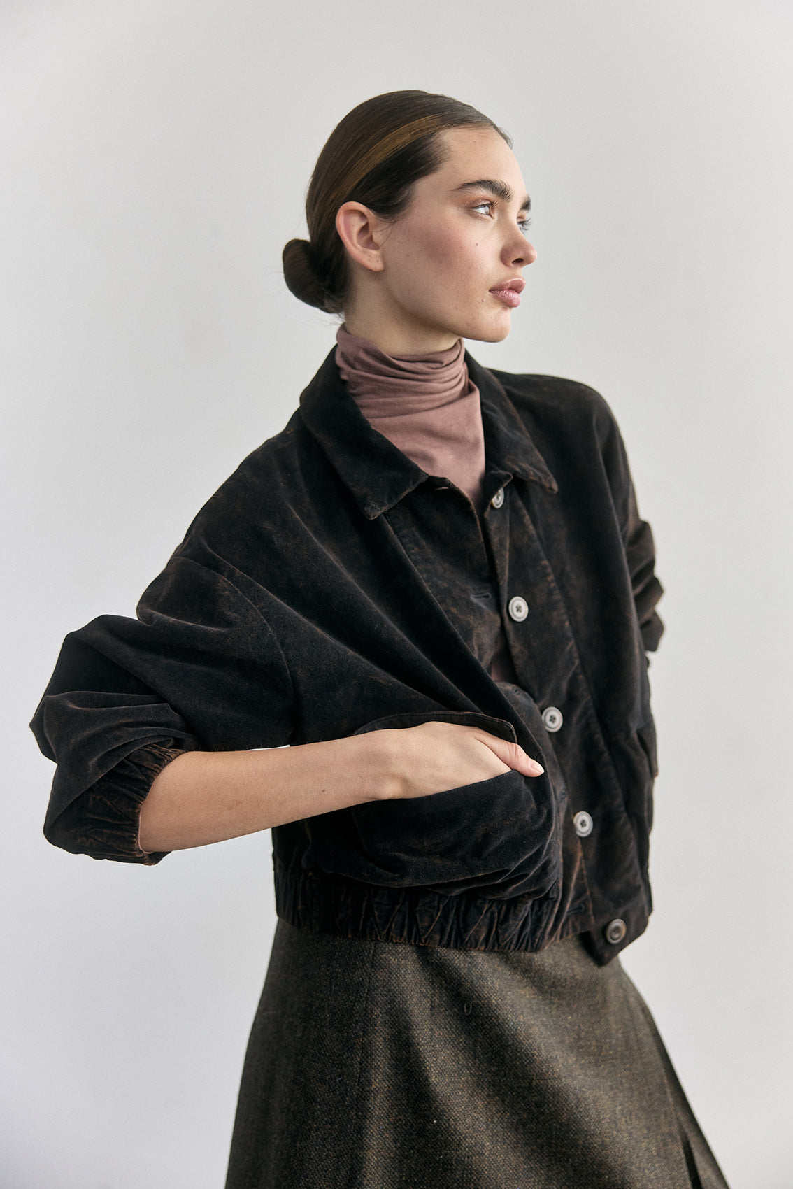 Chaqueta Bomber Terciopelo Washed - Ónix