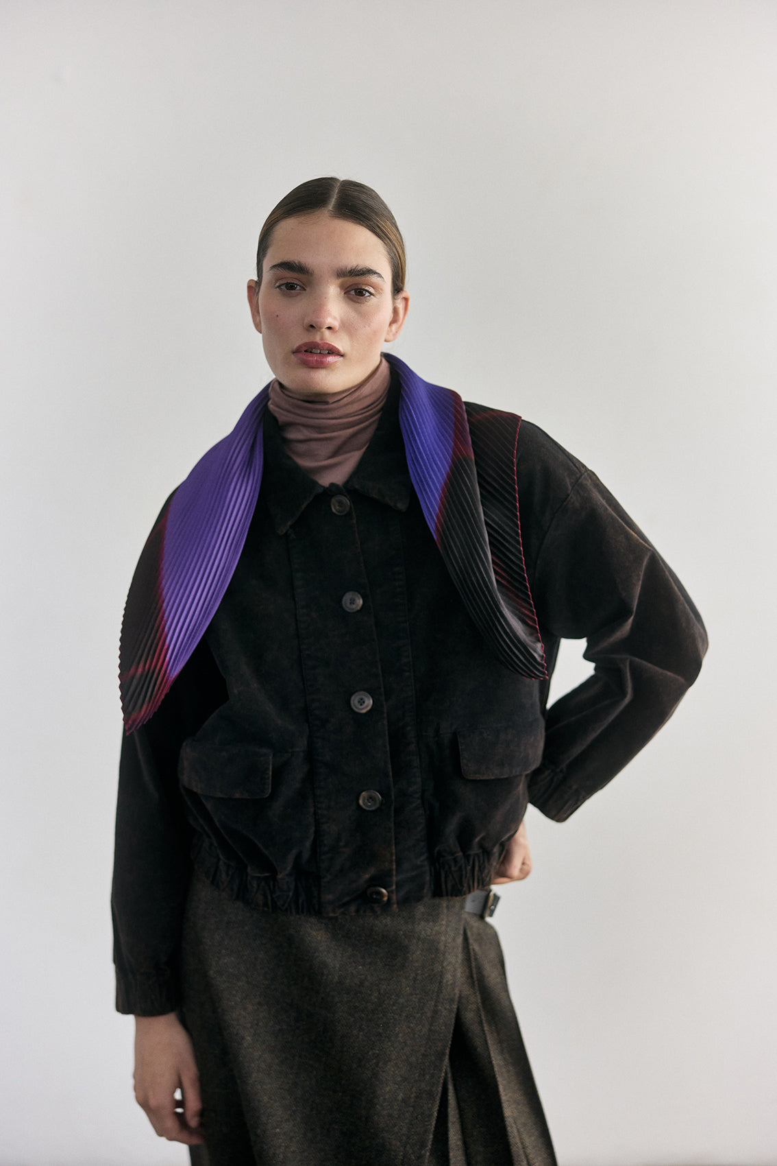 Chaqueta Bomber Terciopelo Washed - Ónix