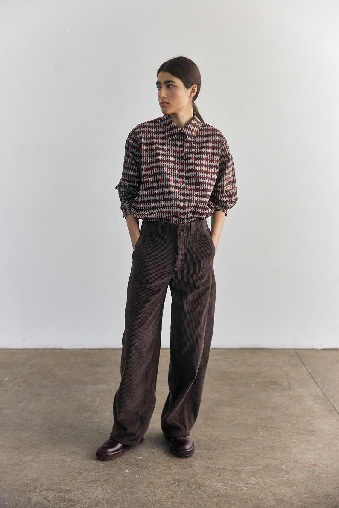 Pantalón Recto Cotelé de Algodón - Berenjena