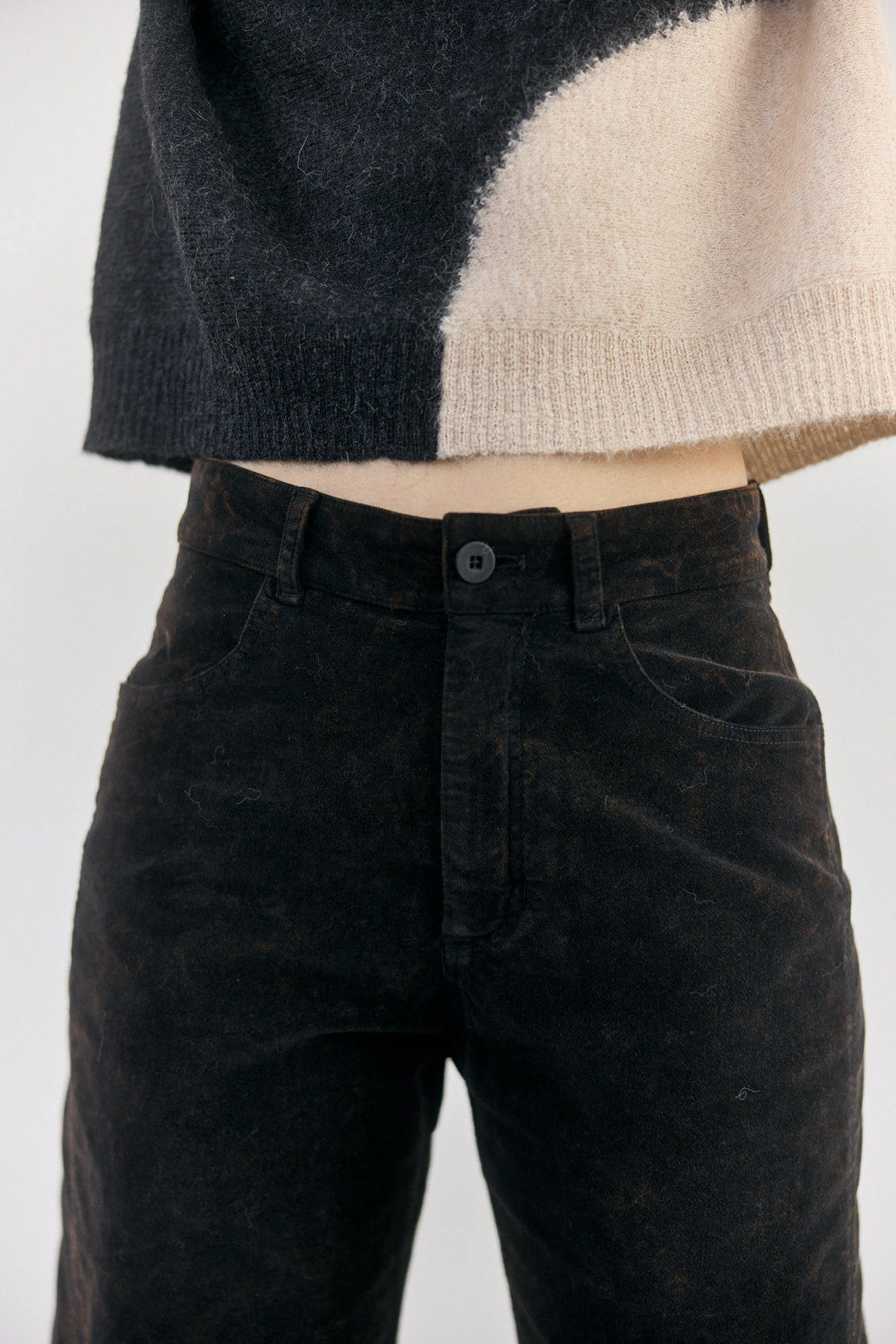 Washed Velvet Cotton Pant - Onyx