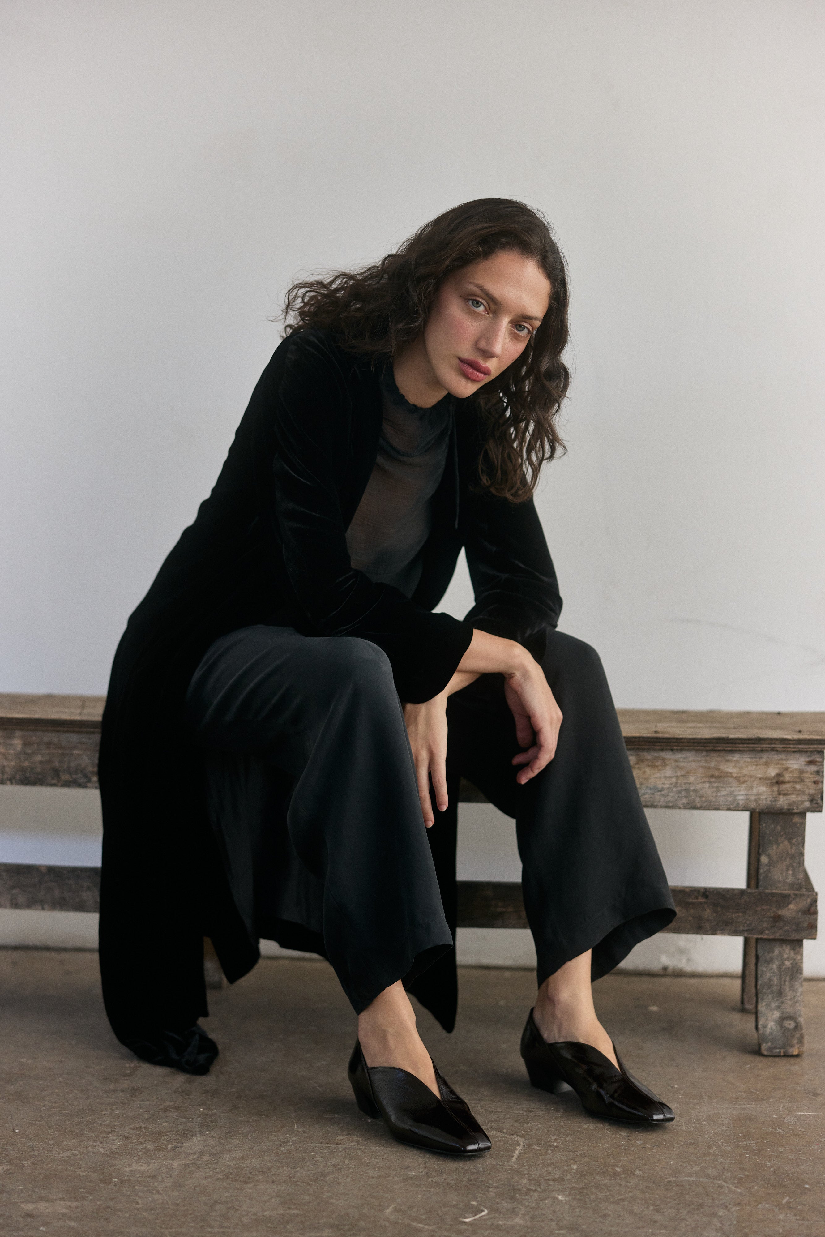 Tapado Largo Terciopelo - Ónix