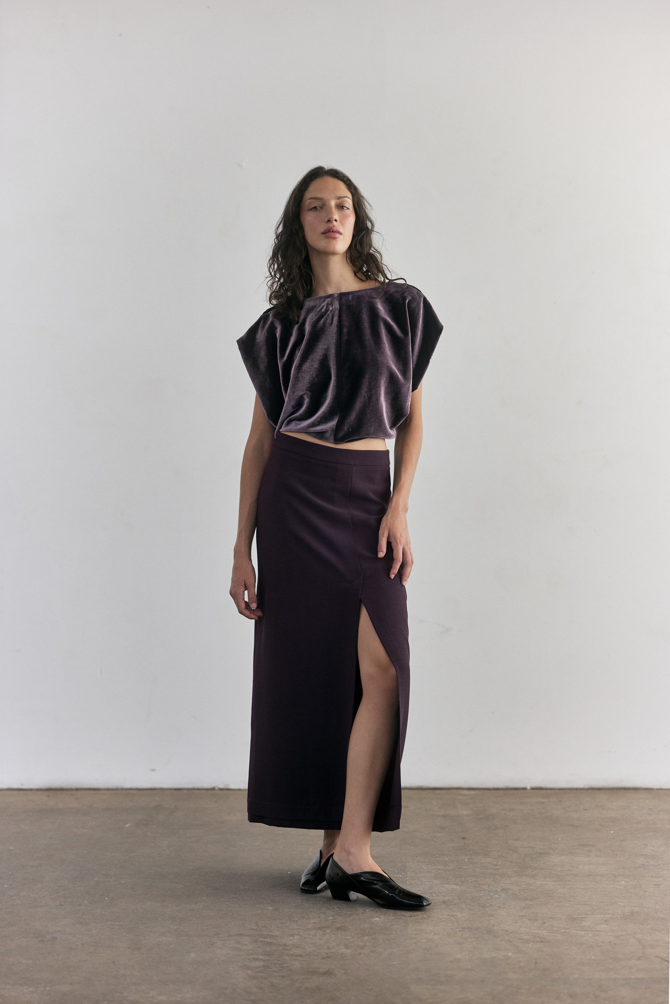 Falda Larga Viscosa-Lana - Berenjena