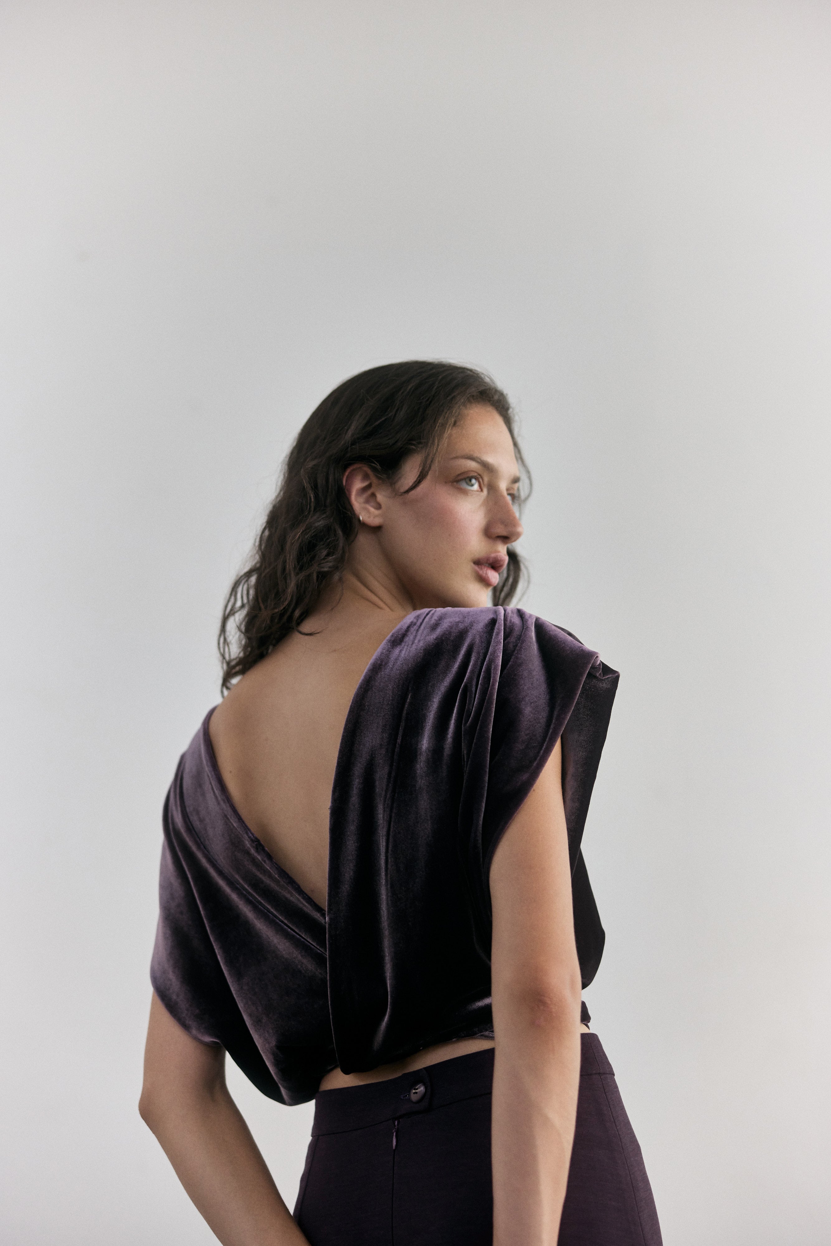 Top Anudado Terciopelo - Berenjena