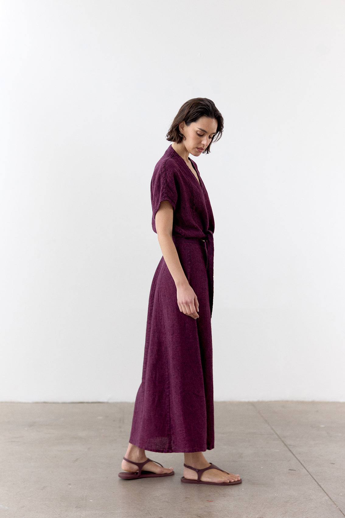 Flared Maxi Linen Skirt - Vino