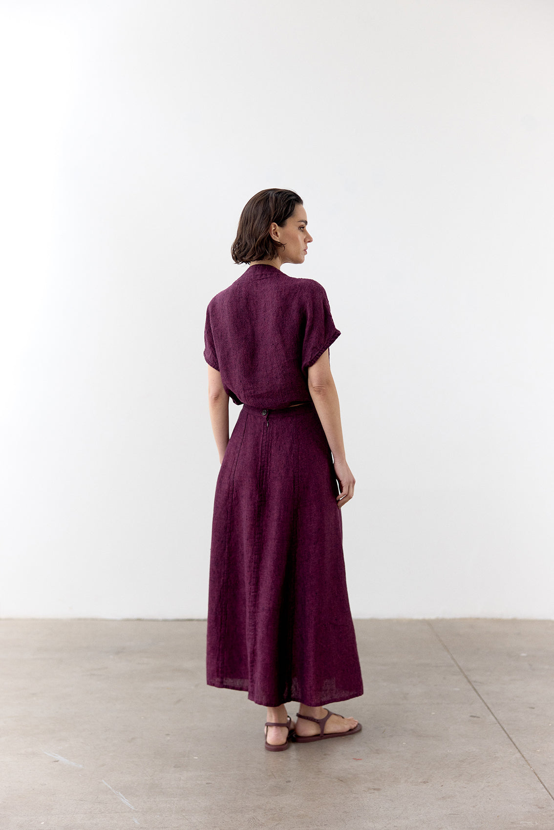 Flared Maxi Linen Skirt - Vino