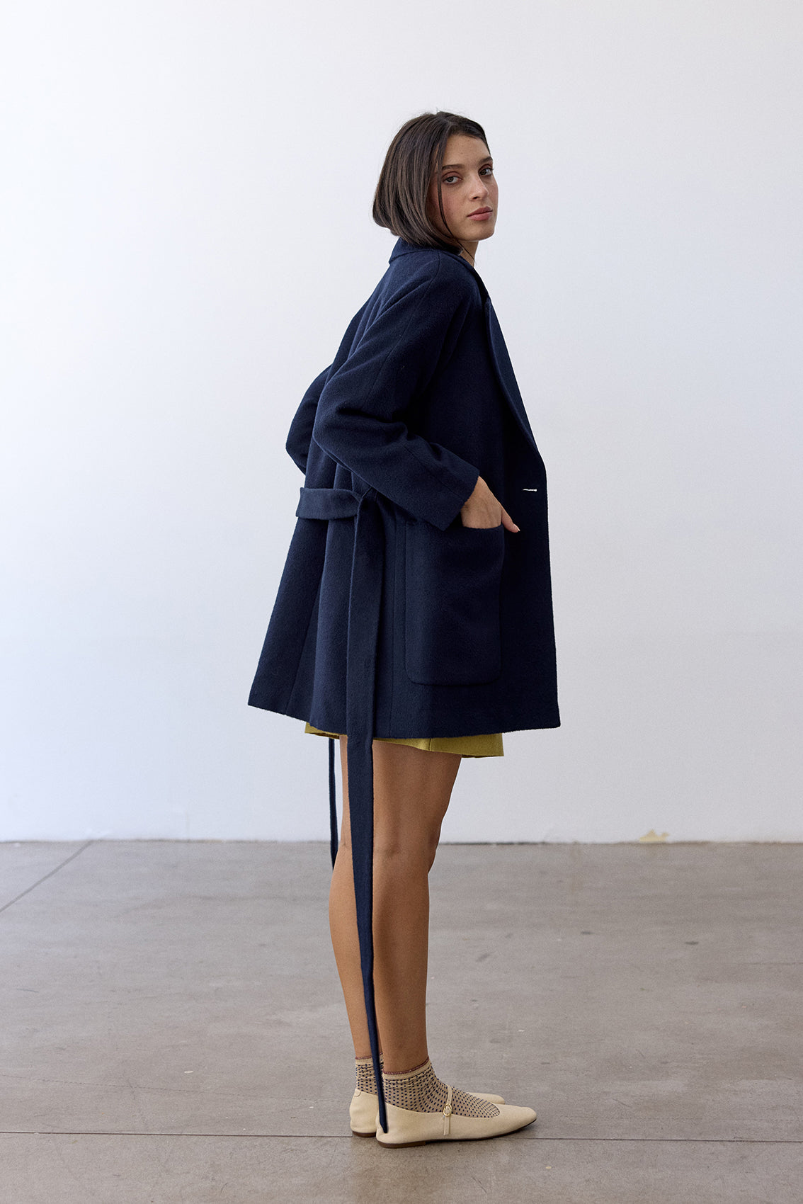 Notch Collar Short Baby Alpaca Coat - Medianoche