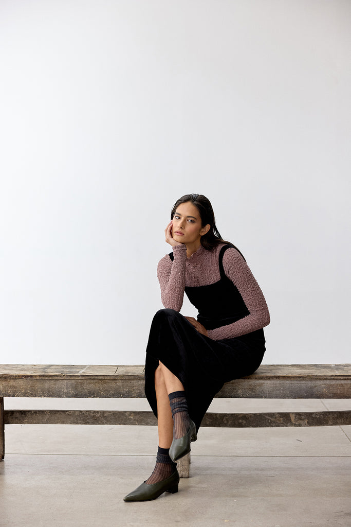 Crinkle Texture Turtleneck Top Silk - Malva