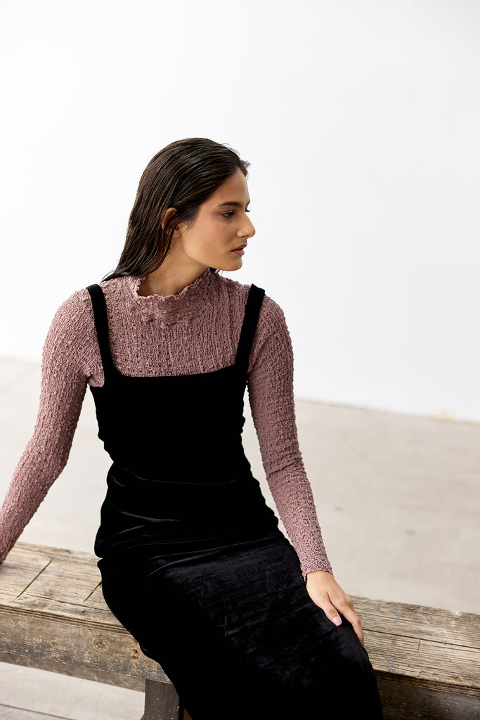 Crinkle Texture Turtleneck Top Silk - Malva