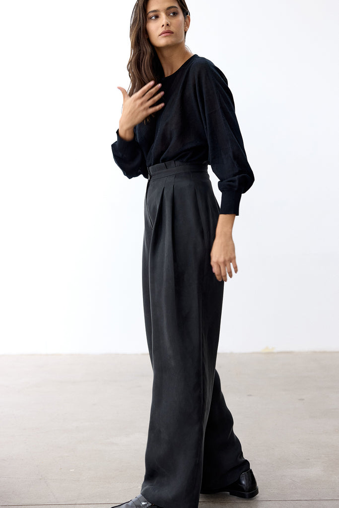 Pleated High-Waist Trousers Cupro - Ónix