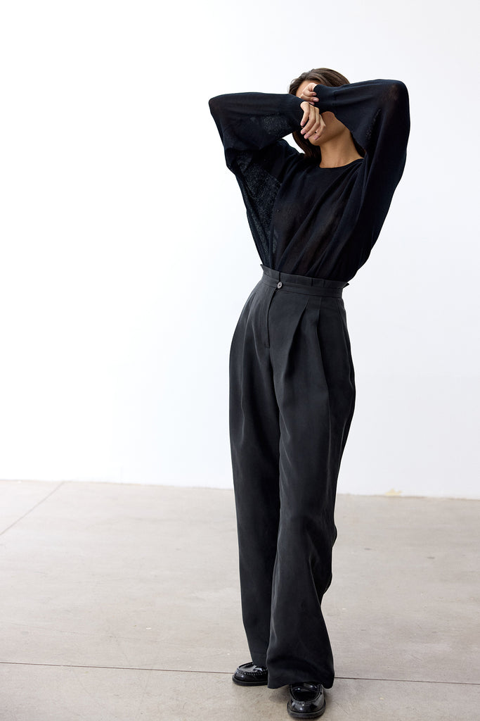 Pleated High-Waist Trousers Cupro - Ónix