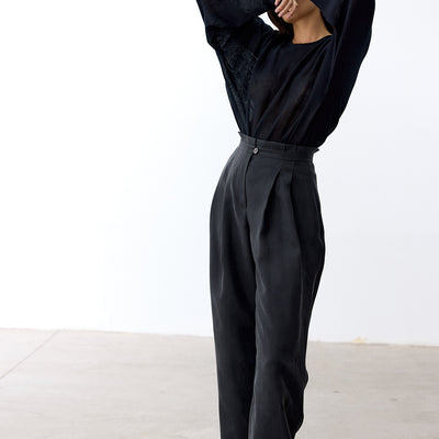 Pleated High-Waist Trousers Cupro - Ónix