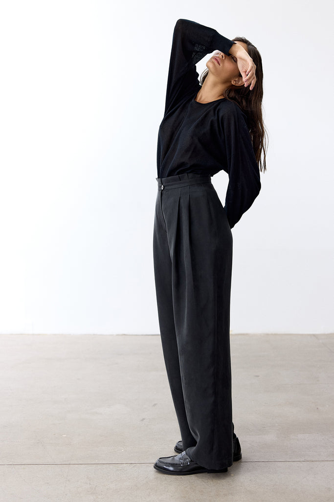 Pleated High-Waist Trousers Cupro - Ónix