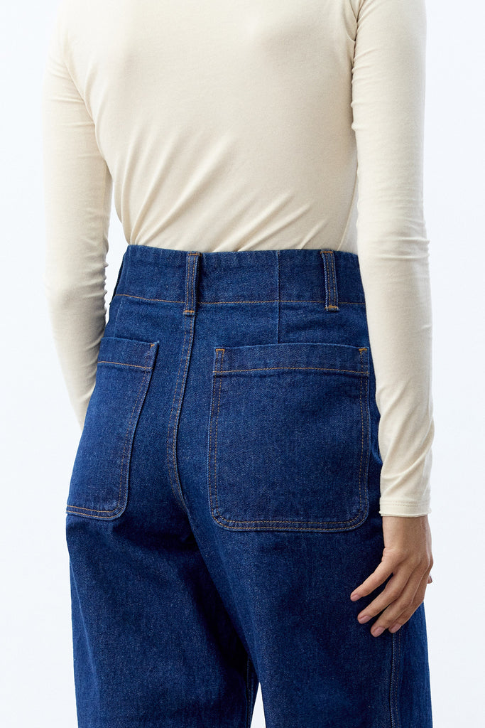 Recycled Denim Relaxed Buttoned Jeans - Blue