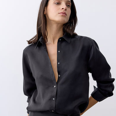 Blusa Cuello Punta Cupro - Ónix