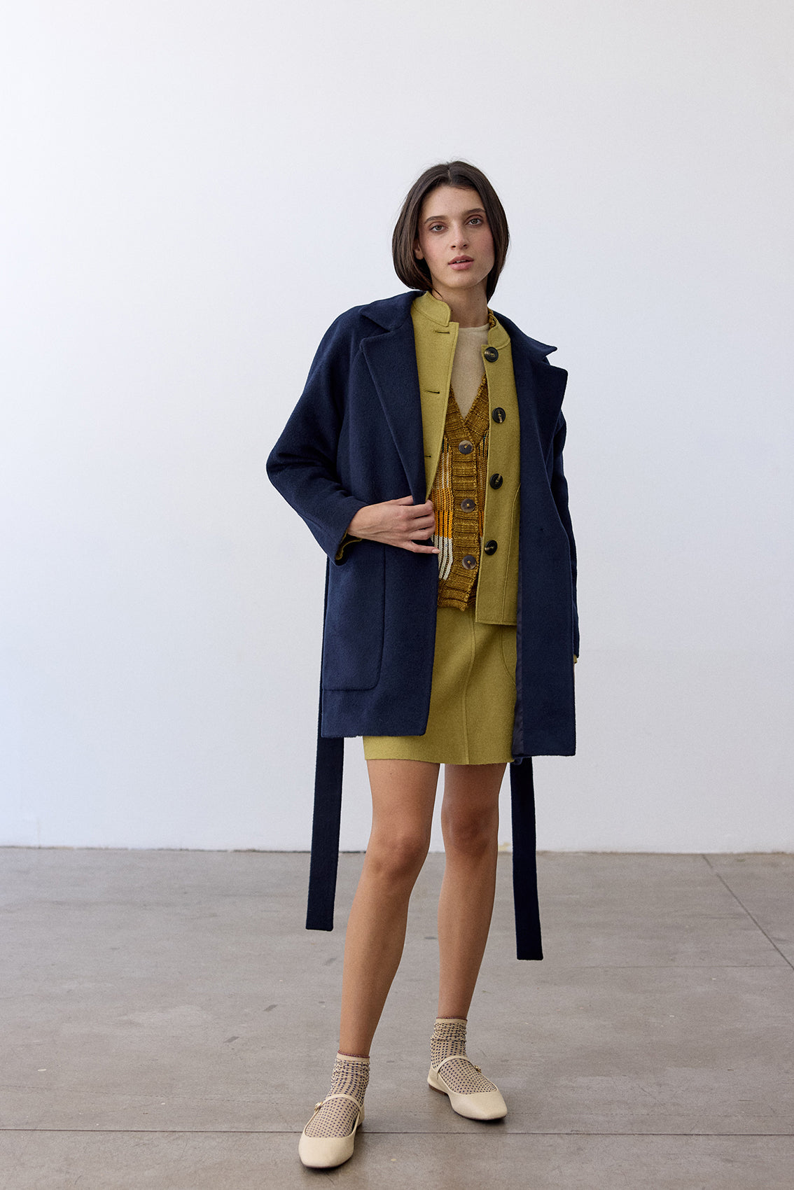 Notch Collar Short Baby Alpaca Coat - Medianoche