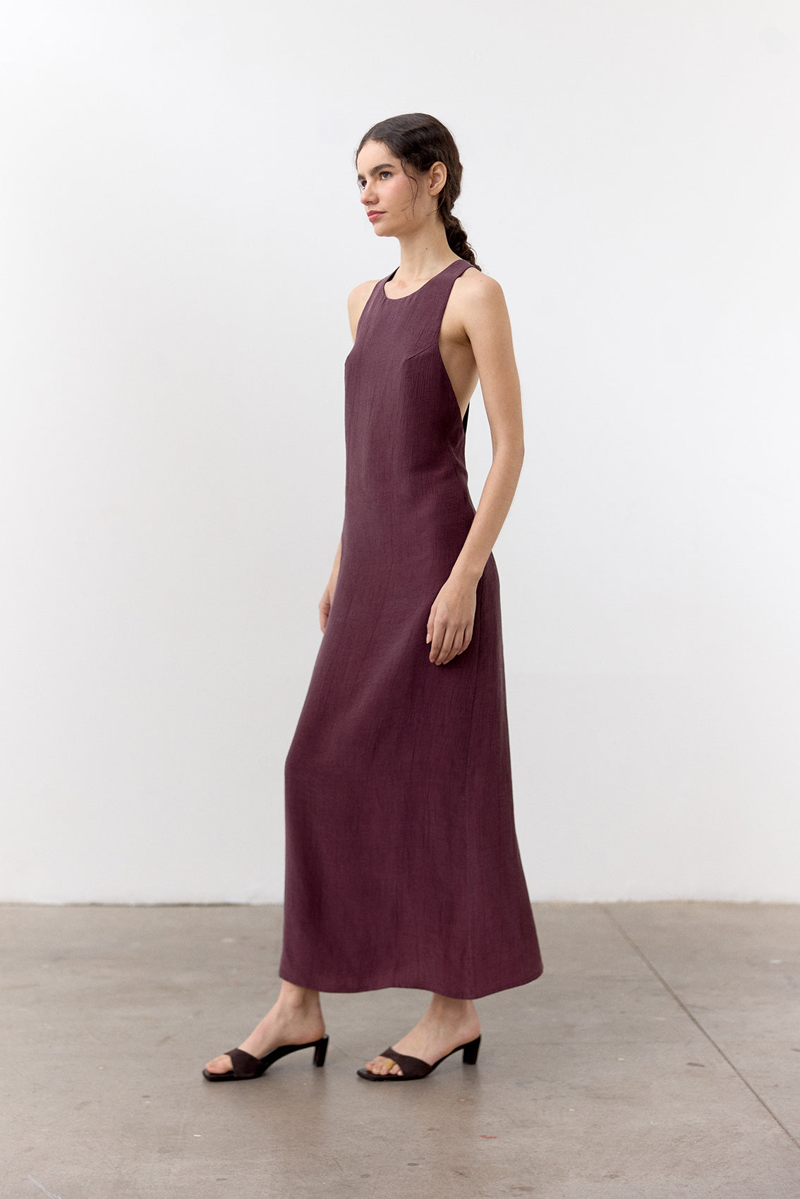 Vestido Halter Lyocell Corrugado - Vino