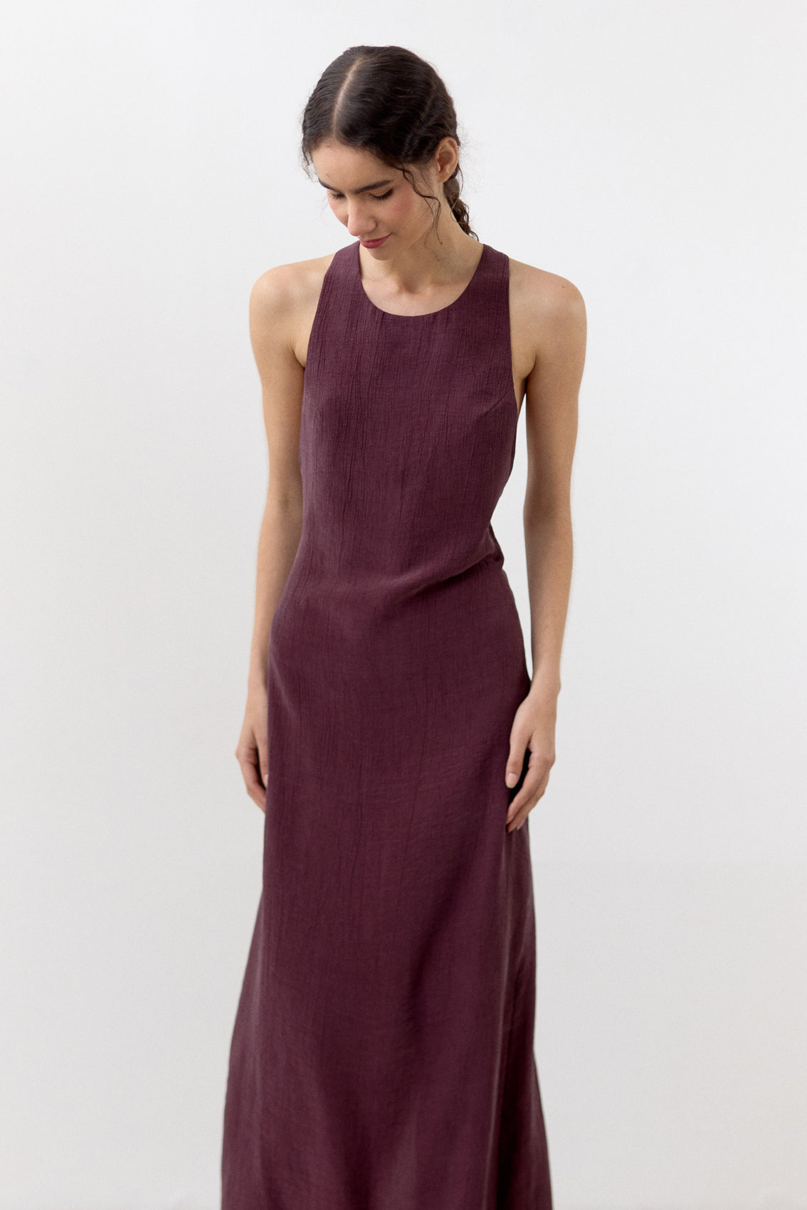 Vestido Halter Lyocell Corrugado - Vino